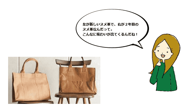 ヌメ革の経年変化差異